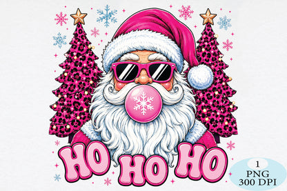 Pink Leopard Ho Ho Ho Santa PNG