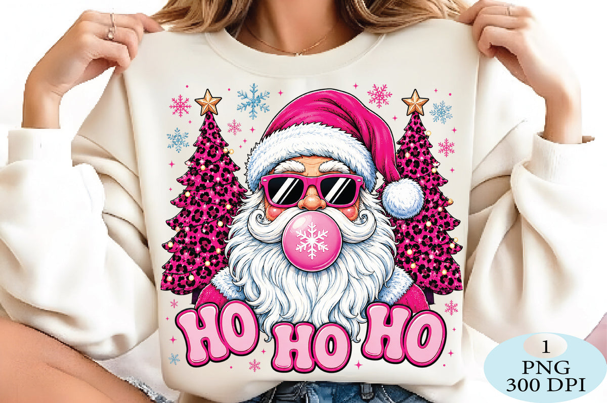 Pink Leopard Ho Ho Ho Santa PNG