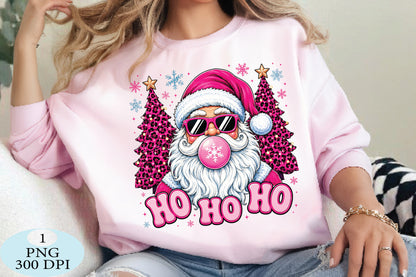 Pink Leopard Ho Ho Ho Santa PNG