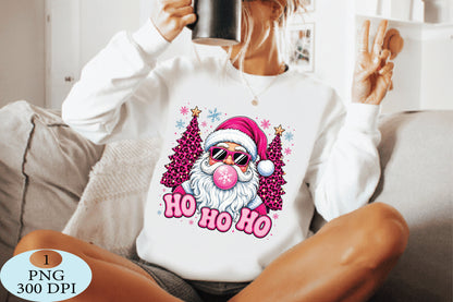 Pink Leopard Ho Ho Ho Santa PNG