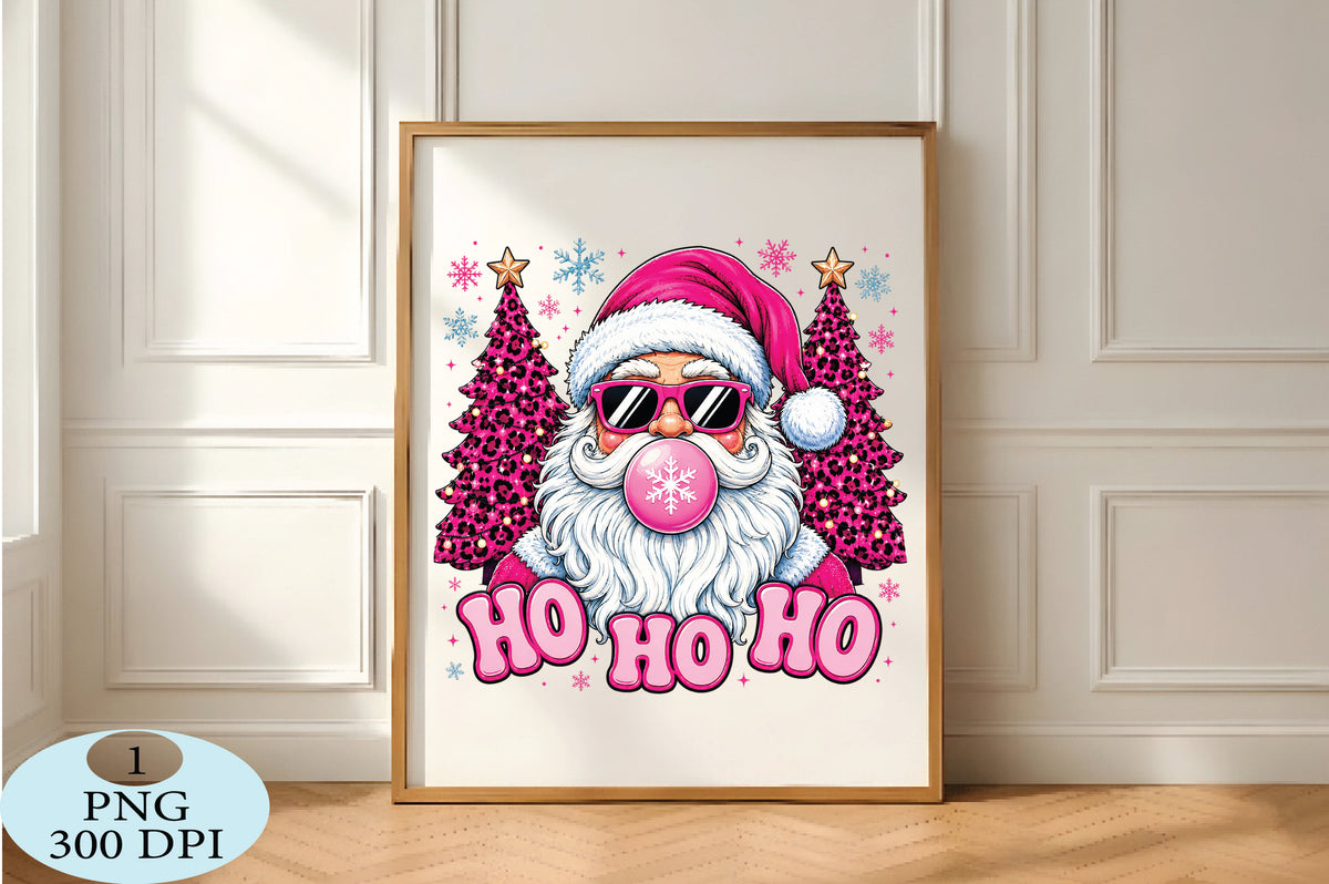Pink Leopard Ho Ho Ho Santa PNG