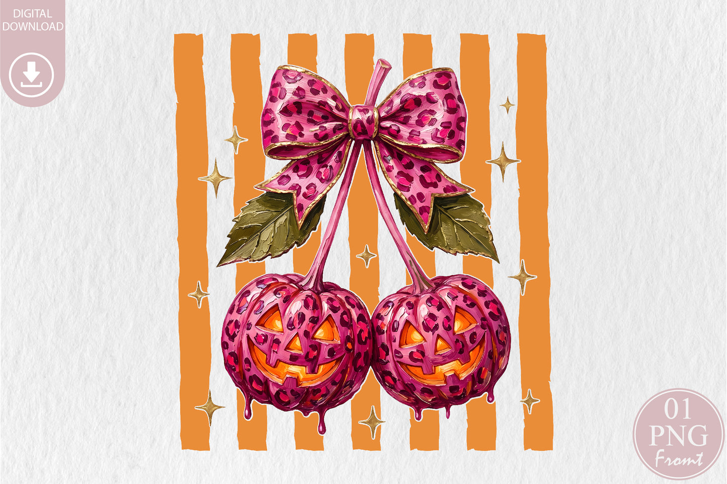 Pink Leopard Pumpkin Bow PNG Cute Halloween Sublimation