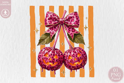Pink Leopard Pumpkin Bow PNG Cute Halloween Sublimation