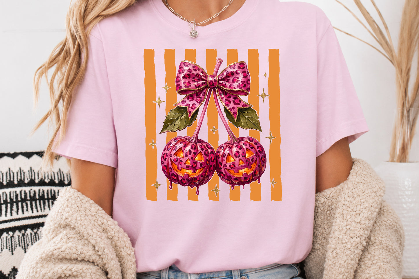 Pink Leopard Pumpkin Bow PNG Cute Halloween Sublimation