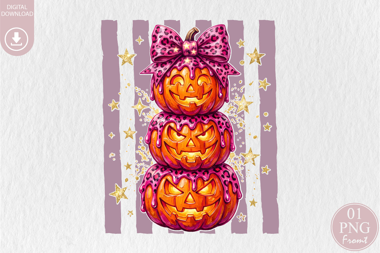 Pink Leopard Stacked Pumpkin PNG Cute Halloween Sublimation