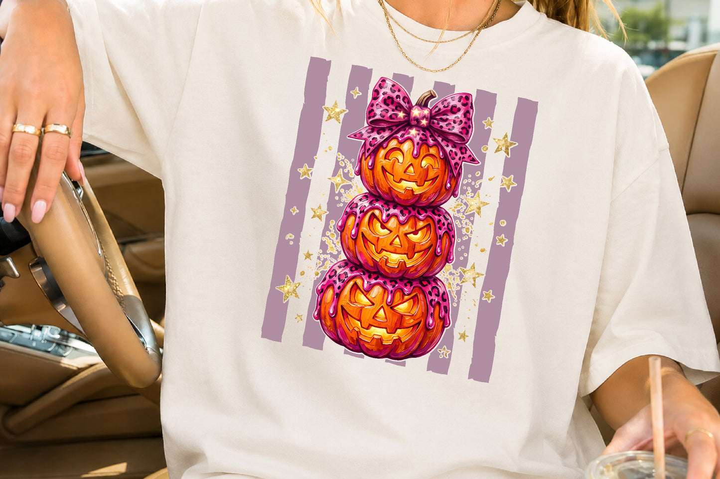 Pink Leopard Stacked Pumpkin PNG Cute Halloween Sublimation