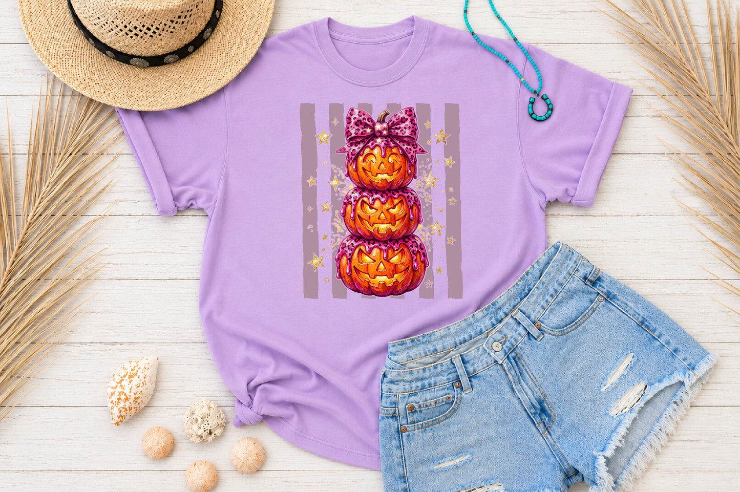 Pink Leopard Stacked Pumpkin PNG Cute Halloween Sublimation