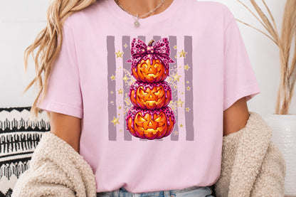 Pink Leopard Stacked Pumpkin PNG Cute Halloween Sublimation