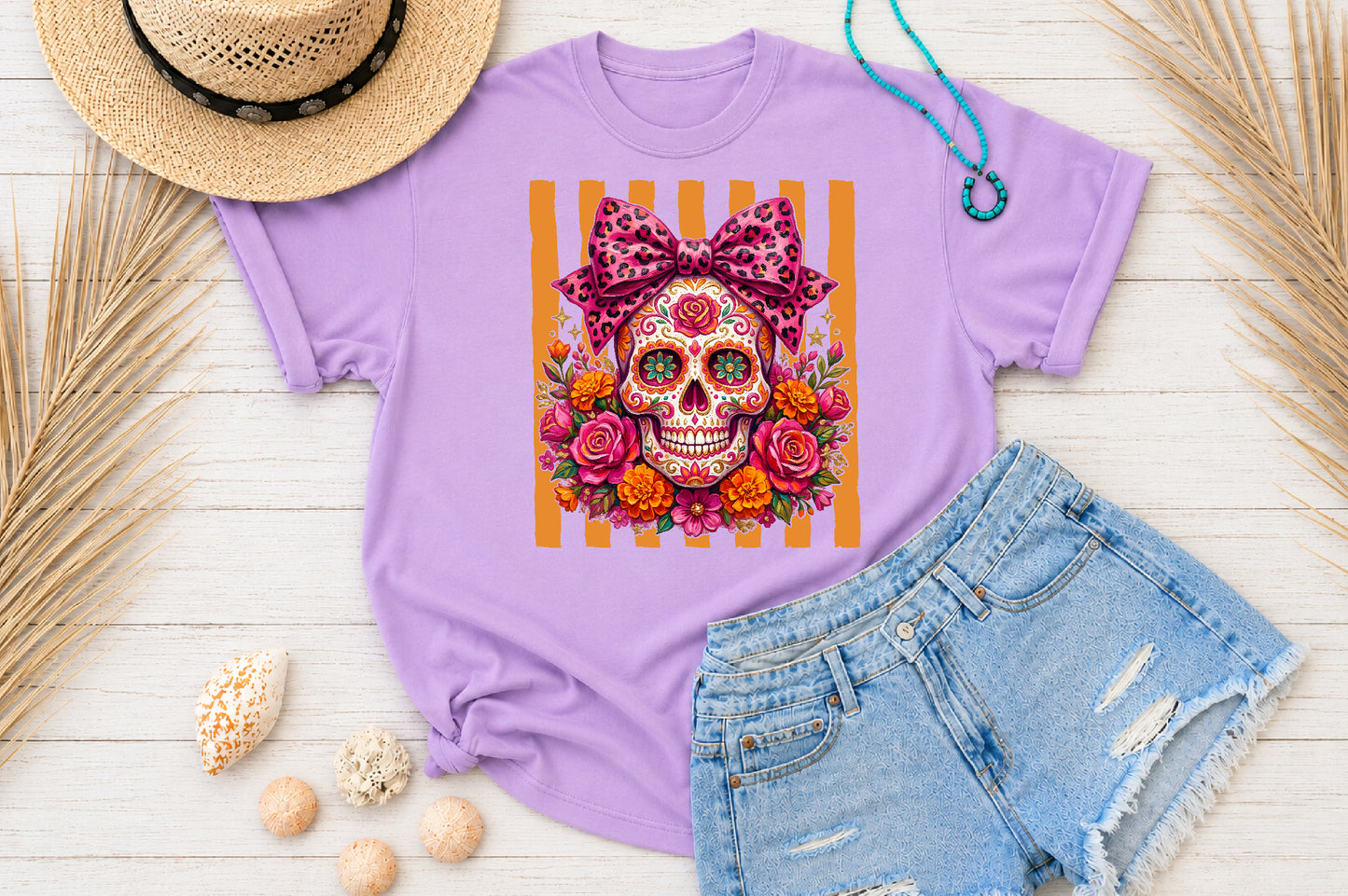 Pink Leopard Sugar Skull PNG Halloween Floral Sublimation