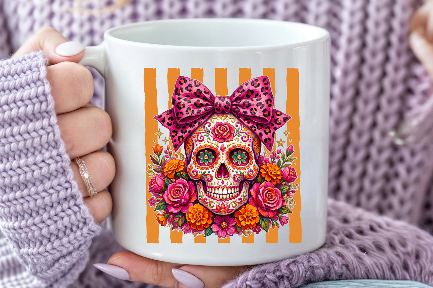 Pink Leopard Sugar Skull PNG Halloween Floral Sublimation