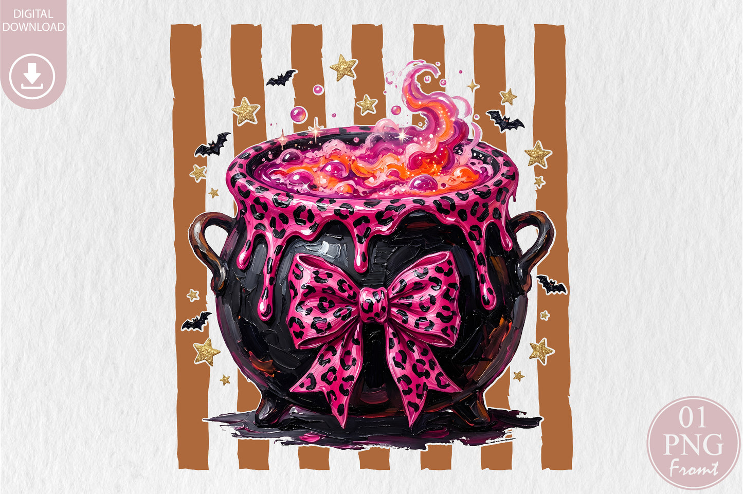 Pink Leopard Witch Cauldron PNG Halloween Sublimation