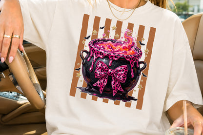 Pink Leopard Witch Cauldron PNG Halloween Sublimation