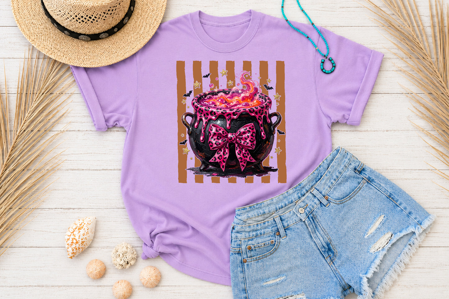 Pink Leopard Witch Cauldron PNG Halloween Sublimation