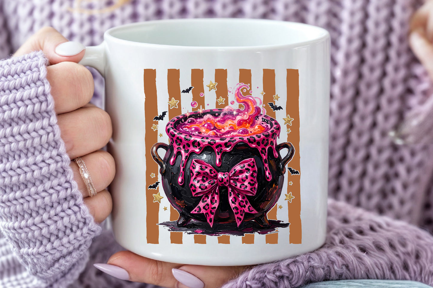 Pink Leopard Witch Cauldron PNG Halloween Sublimation