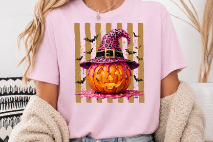 Pink Leopard Witch Hat Pumpkin PNG Cute Halloween Sublimation