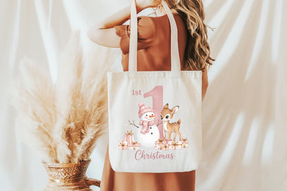 Pink My First Christmas Baby Deer Snowman PNG Holiday Sublimation