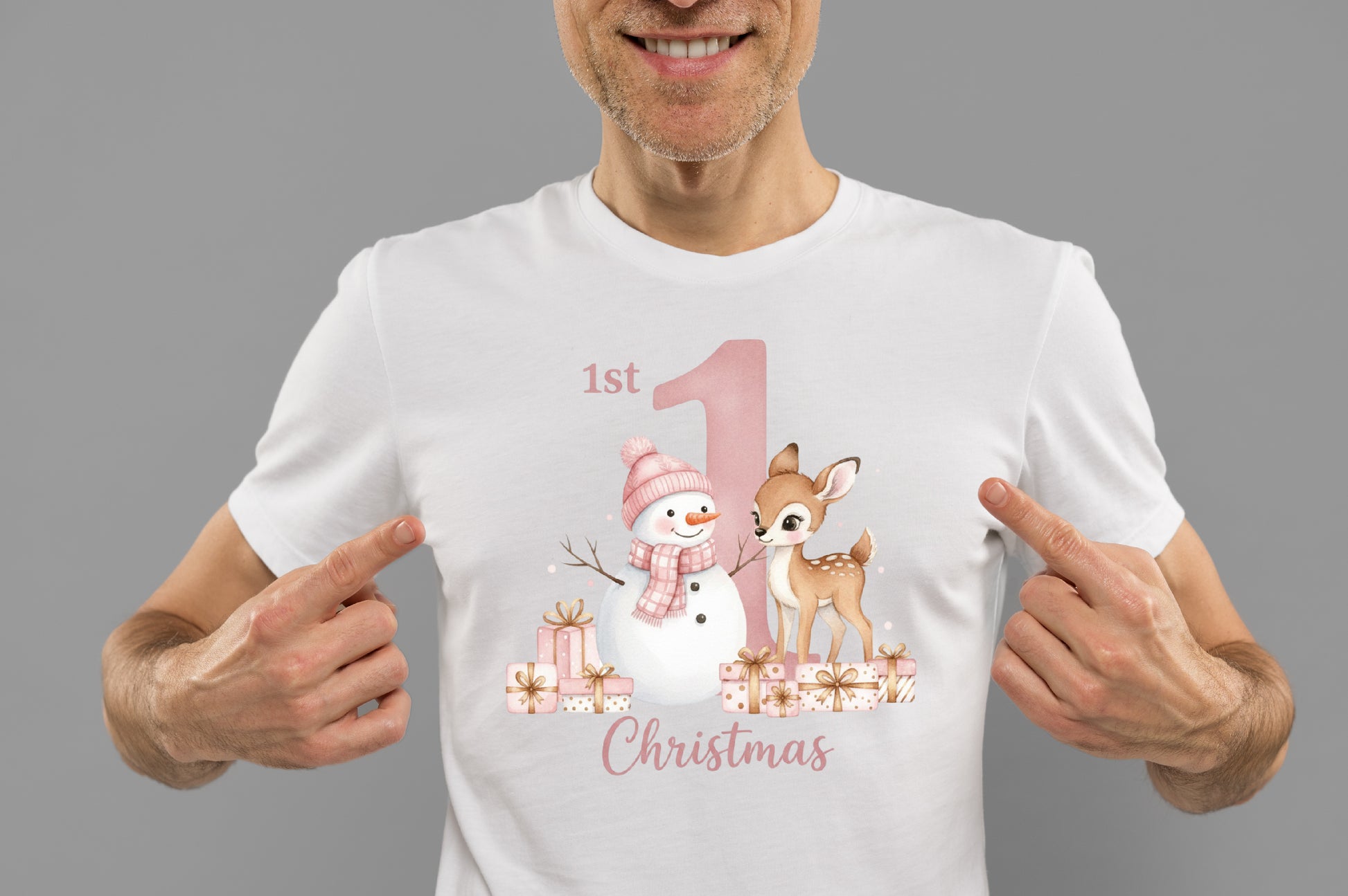 Pink My First Christmas Baby Deer Snowman PNG Holiday Sublimation