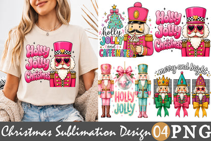Holly Jolly Christmas Nutcracker PNG Pink Christmas Sublimation Design