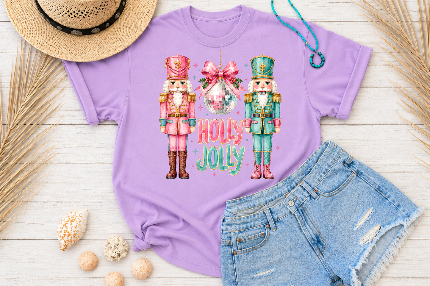 Holly Jolly Christmas Nutcracker PNG Pink Christmas Sublimation Design