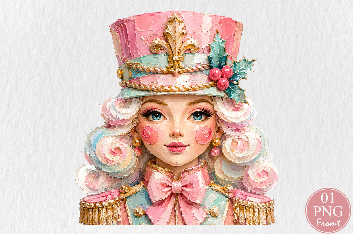 Pink Nutcracker Girl PNG Cute Christmas Soldier Watercolor Sublimation Design