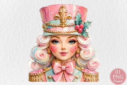 Pink Nutcracker Girl PNG Cute Christmas Soldier Watercolor Sublimation Design