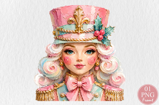 Pink Nutcracker Girl PNG Cute Christmas Soldier Watercolor Sublimation Design