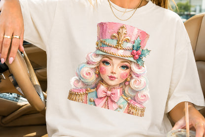 Pink Nutcracker Girl PNG Cute Christmas Soldier Watercolor Sublimation Design