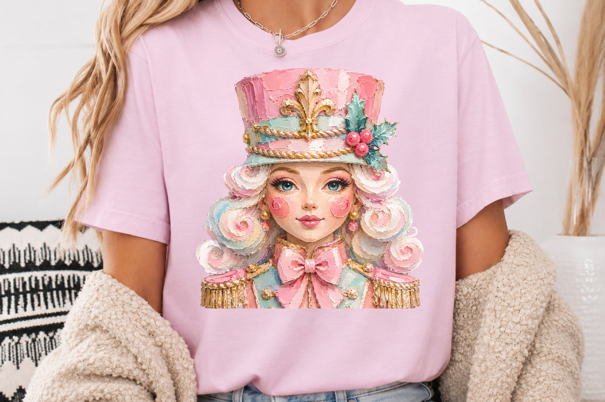 Pink Nutcracker Girl PNG Cute Christmas Soldier Watercolor Sublimation Design