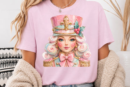Pink Nutcracker Girl PNG Cute Christmas Soldier Watercolor Sublimation Design