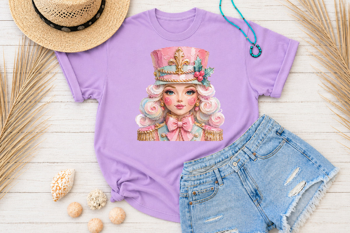 Pink Nutcracker Girl PNG Cute Christmas Soldier Watercolor Sublimation Design