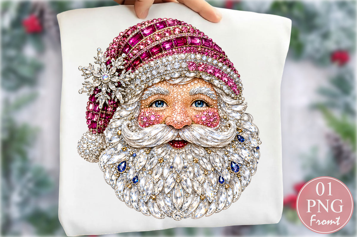 Pink Rhinestone Santa Claus PNG Sublimation Design