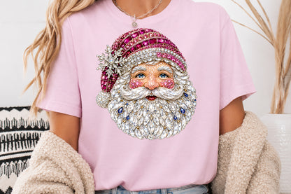 Pink Rhinestone Santa Claus PNG Sublimation Design
