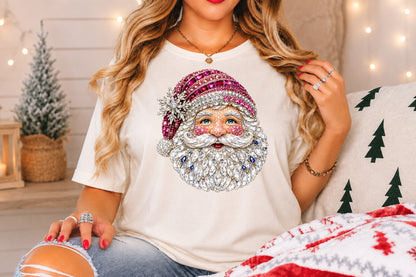 Pink Rhinestone Santa Claus PNG Sublimation Design