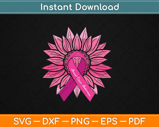 Pink Ribbon Sunflower Breast Cancer Awareness Svg Digital Cutting File