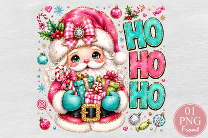 Pink Santa Claus Ho Ho Ho Christmas PNG Cute Santa Sublimation Design