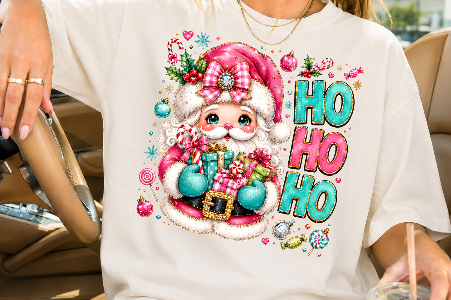 Pink Santa Claus Ho Ho Ho Christmas PNG Cute Santa Sublimation Design