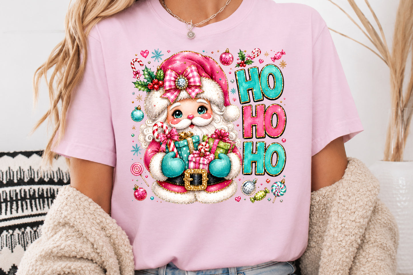 Pink Santa Claus Ho Ho Ho Christmas PNG Cute Santa Sublimation Design