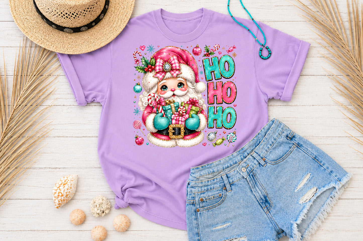 Pink Santa Claus Ho Ho Ho Christmas PNG Cute Santa Sublimation Design