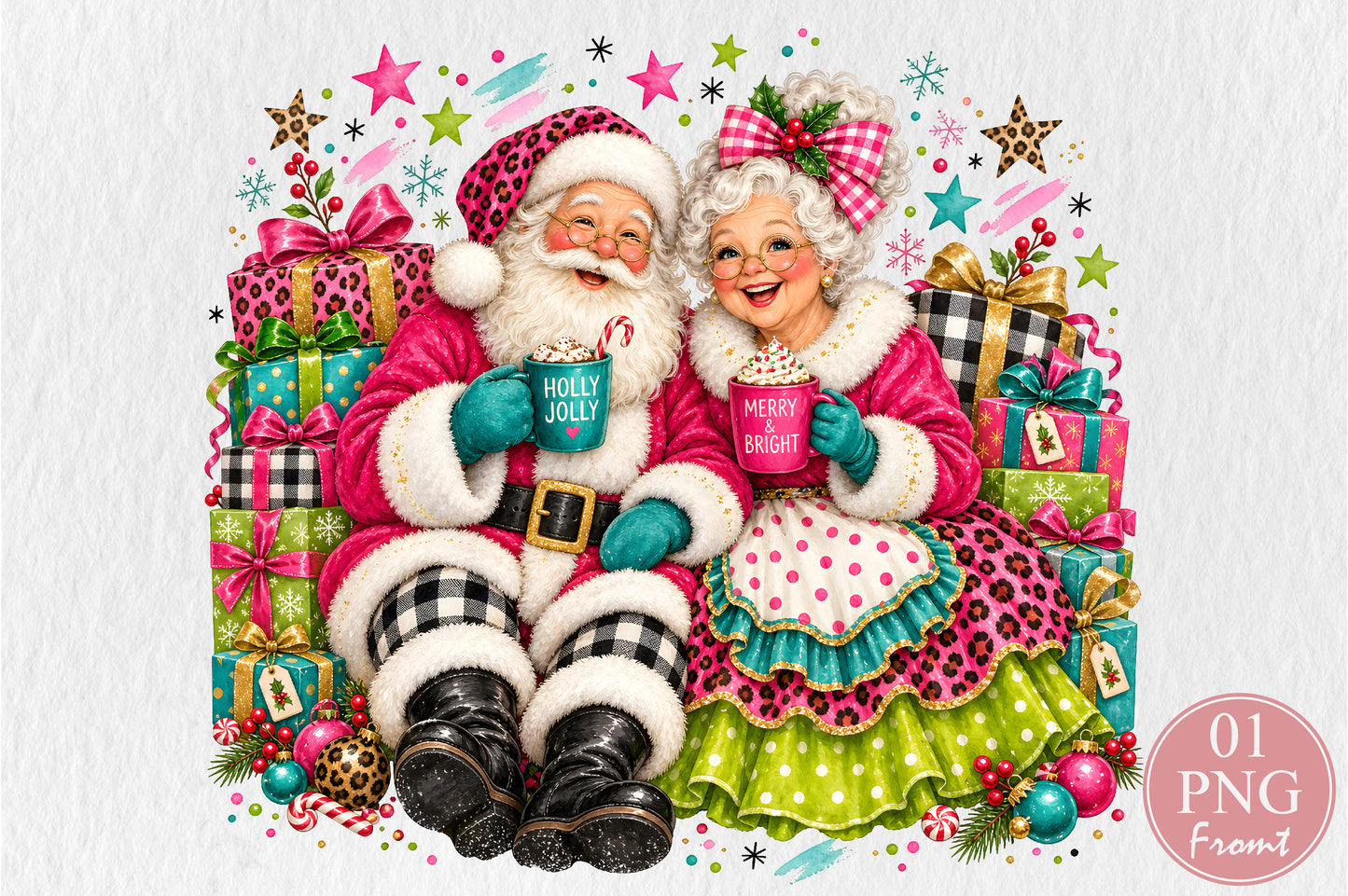 Pink Santa Mrs Claus Christmas PNG Sublimation Design