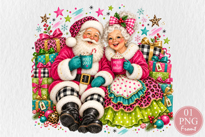 Pink Santa Mrs Claus Christmas PNG Sublimation Design