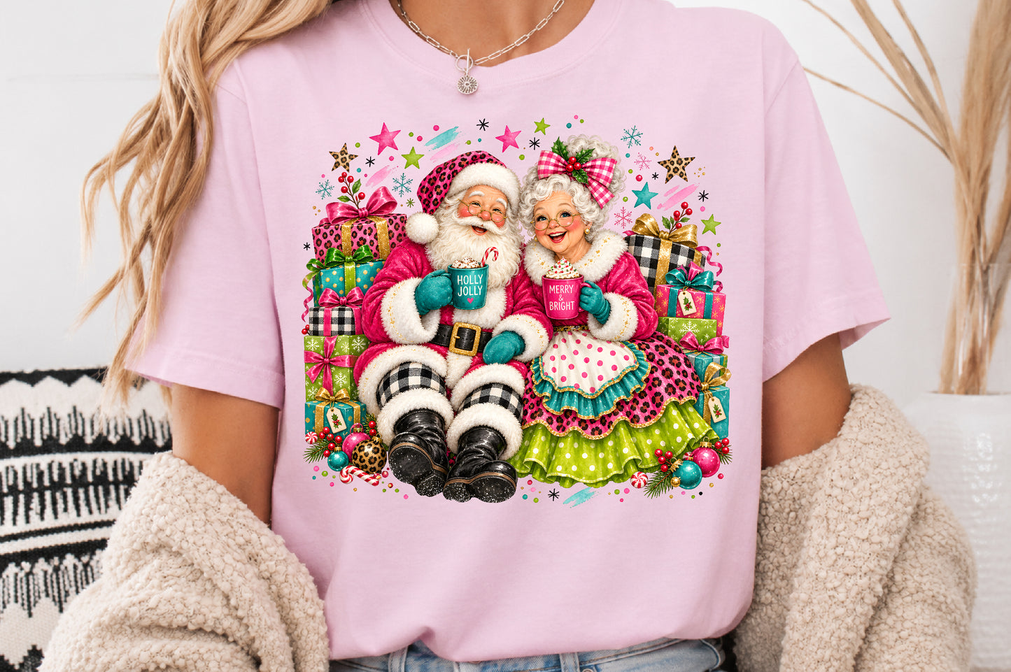 Pink Santa Mrs Claus Christmas PNG Sublimation Design