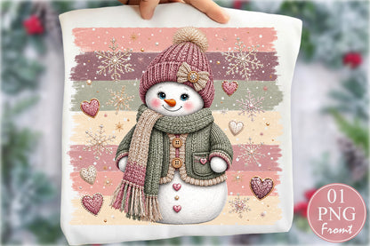 Pink Cozy Snowman Christmas PNG Sublimation Design