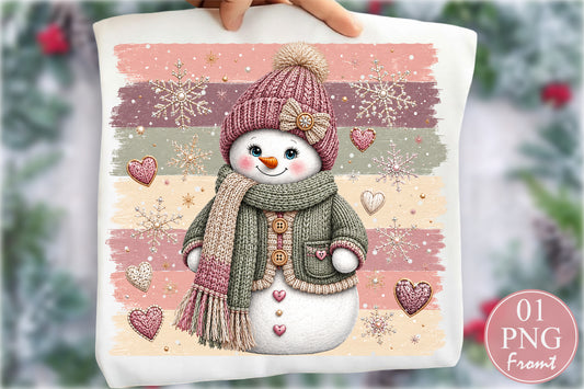 Pink Cozy Snowman Christmas PNG Sublimation Design