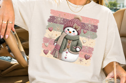 Pink Cozy Snowman Christmas PNG Sublimation Design
