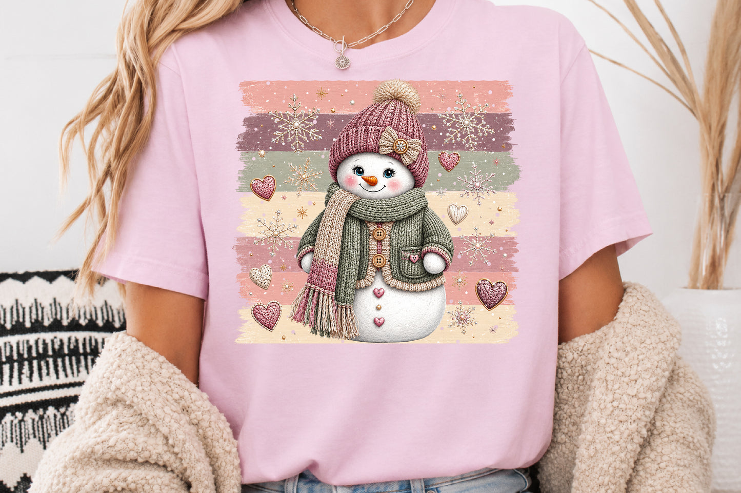 Pink Cozy Snowman Christmas PNG Sublimation Design