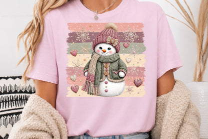 Pink Cozy Snowman Christmas PNG Sublimation Design