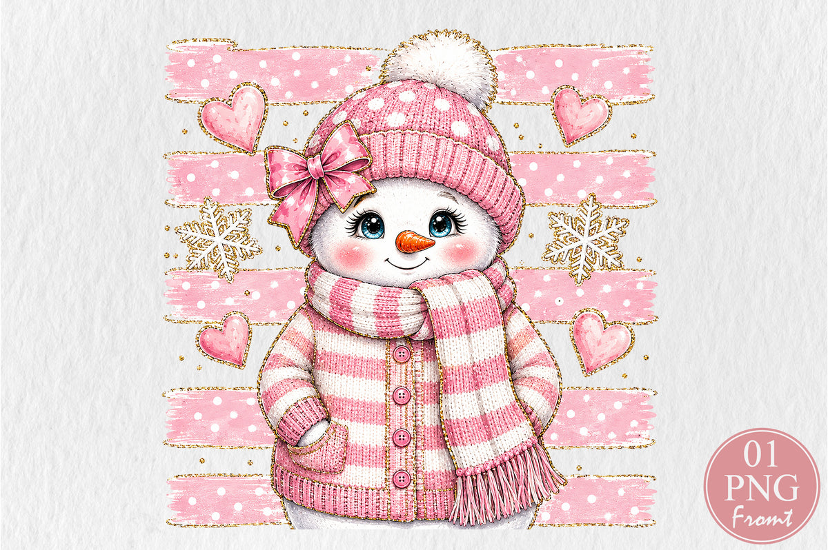 Pink Stripes Snowman Christmas PNG Cute Winter Holiday Sublimation Design