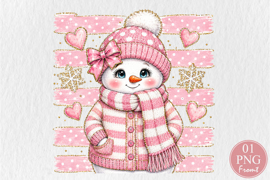 Pink Stripes Snowman Christmas PNG Cute Winter Holiday Sublimation Design