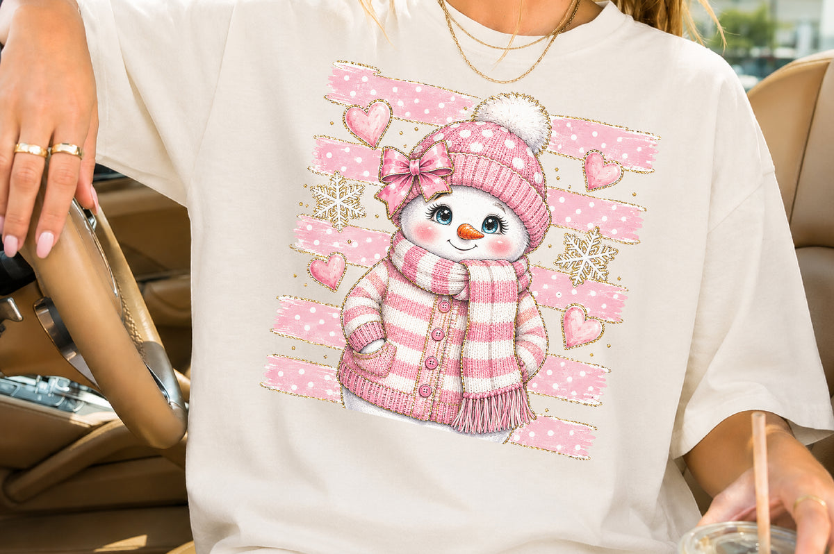 Pink Stripes Snowman Christmas PNG Cute Winter Holiday Sublimation Design