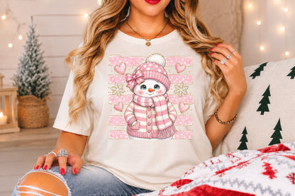 Pink Stripes Snowman Christmas PNG Cute Winter Holiday Sublimation Design